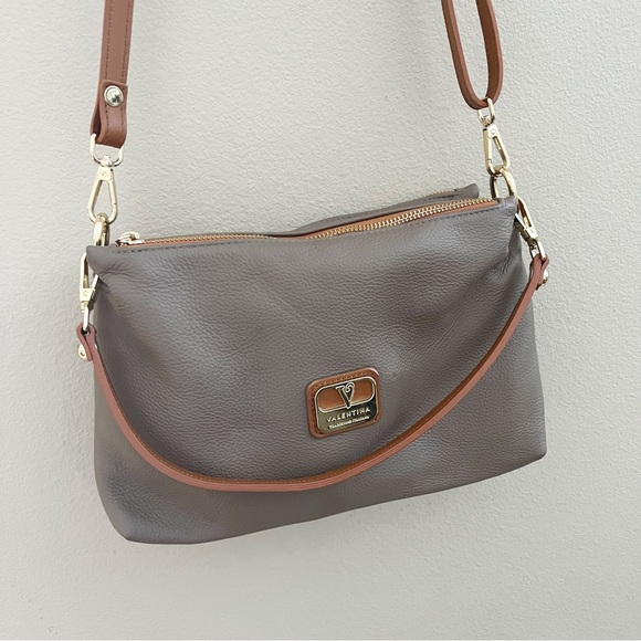 Valentina Bags Valentina Leather Crossbody Made In Italy Taupe With